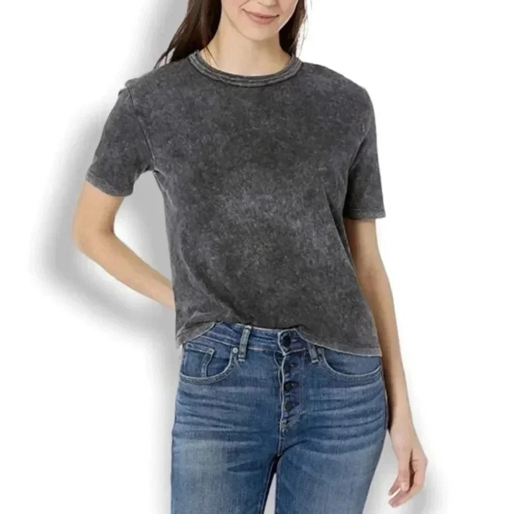 Splendid Women's Cotton Crewneck Short Sleeve Tee Mineral Wash Black Large
